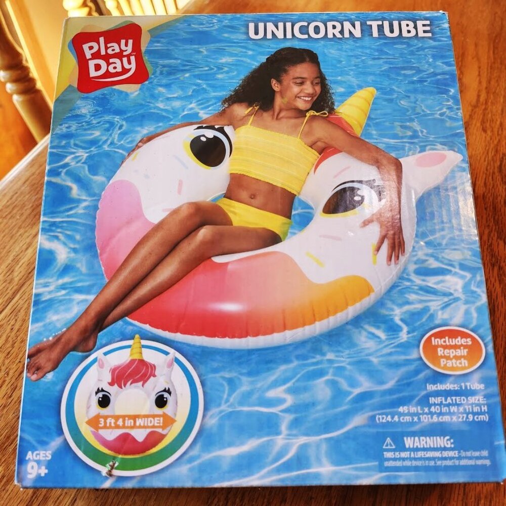 Play Day Unicorn Inner Tube beach pool Large floating ring 40" wide 49" long NEW